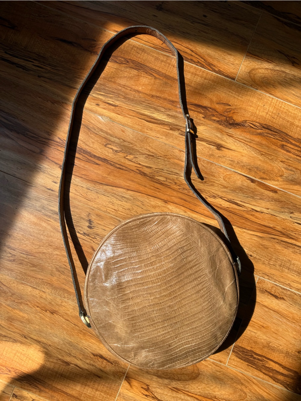 Vintage lizard skin round crossbody bag